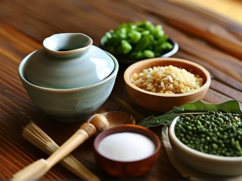 家庭自制米酒酒曲原料与工具展示