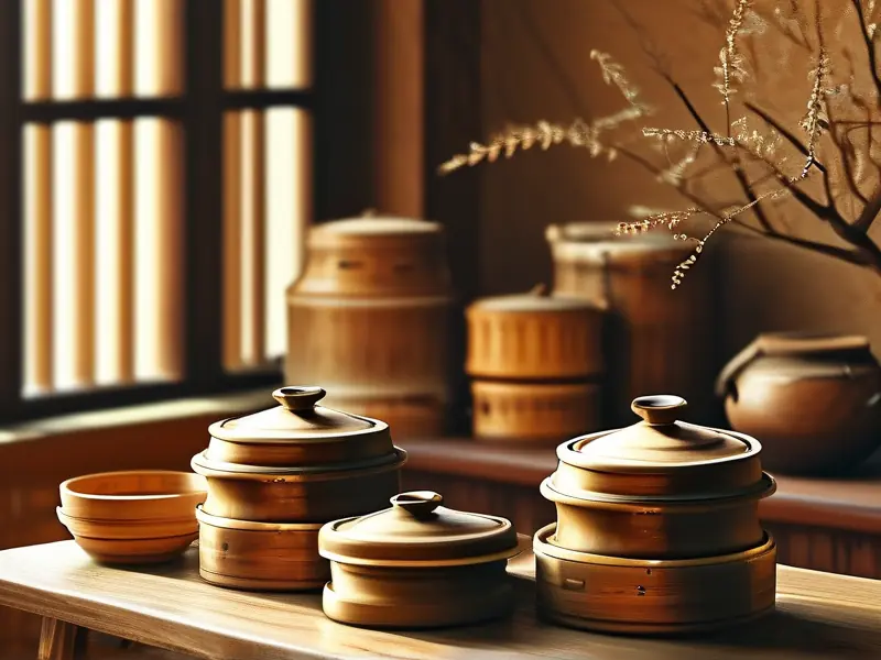 传统家庭酿米酒材料与工具摆放示意图