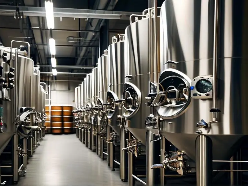 现代化酿酒设备生产线工作场景