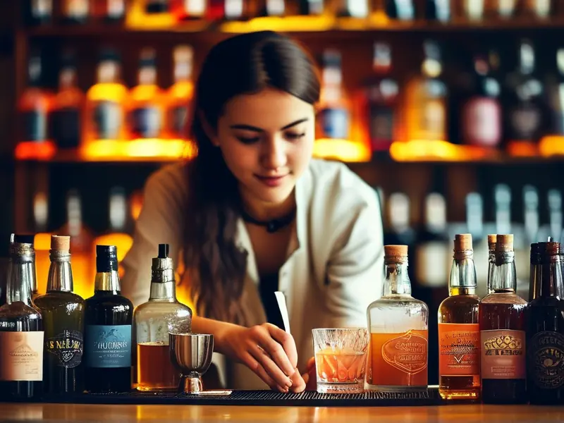 学生在调酒学院学习调酒技巧