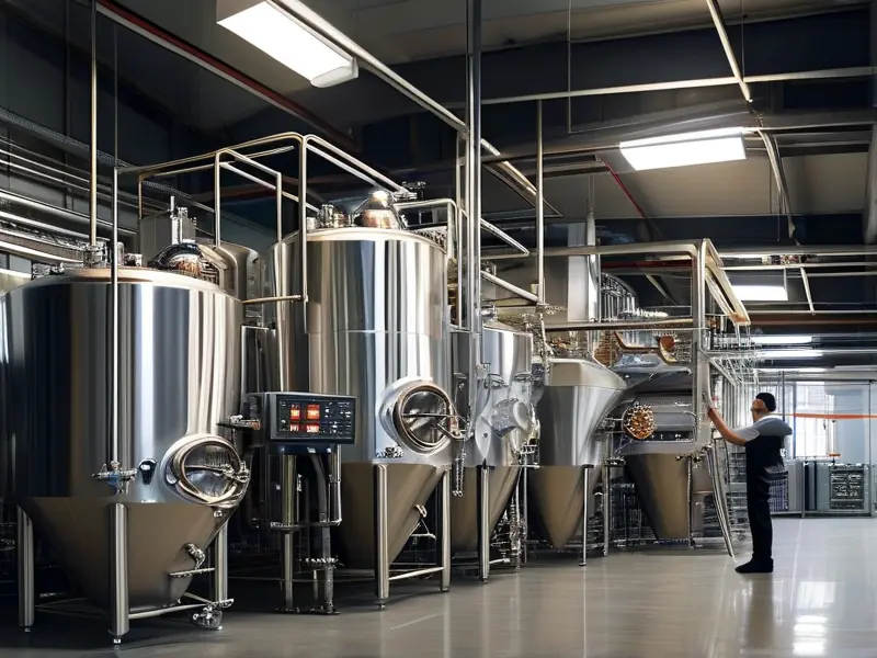 啤酒酿造设备车间实景图展示核心组件