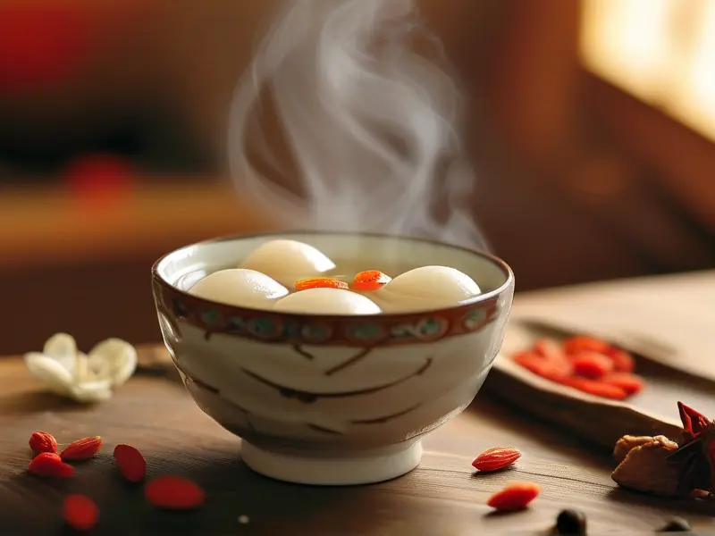 甜酒煮汤圆的成品图