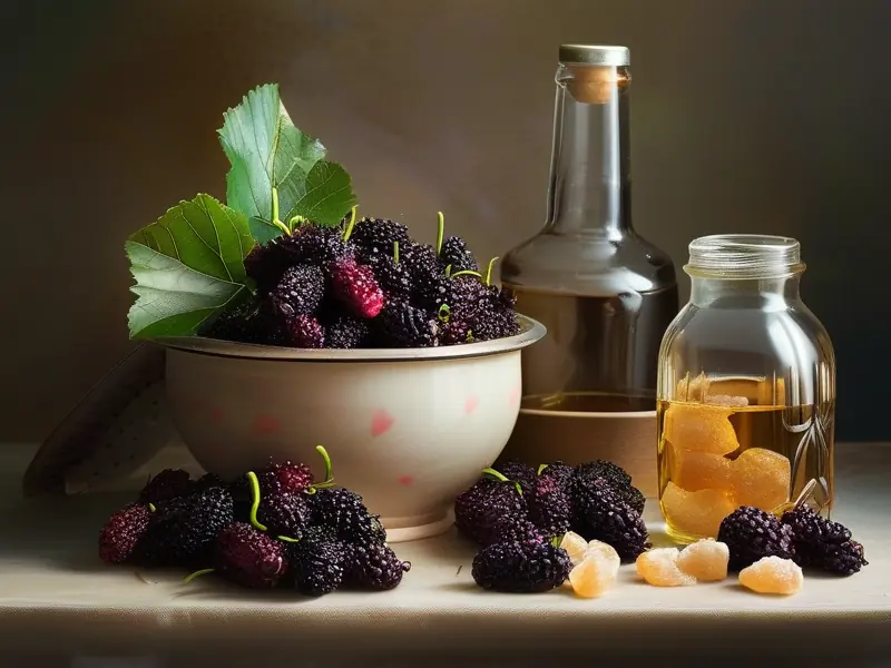 桑葚泡酒原料与工具准备示意图