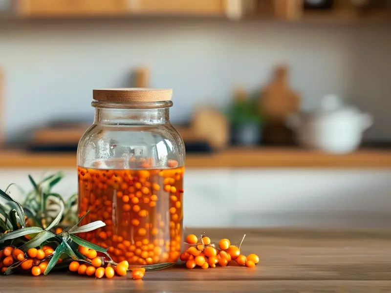 沙棘果实与白酒浸泡过程实拍图