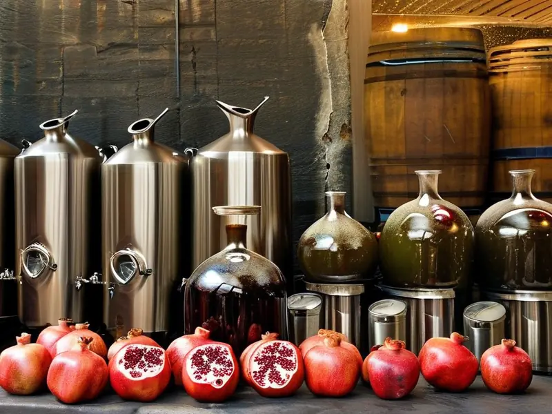 石榴酿酒原料与发酵容器实拍图