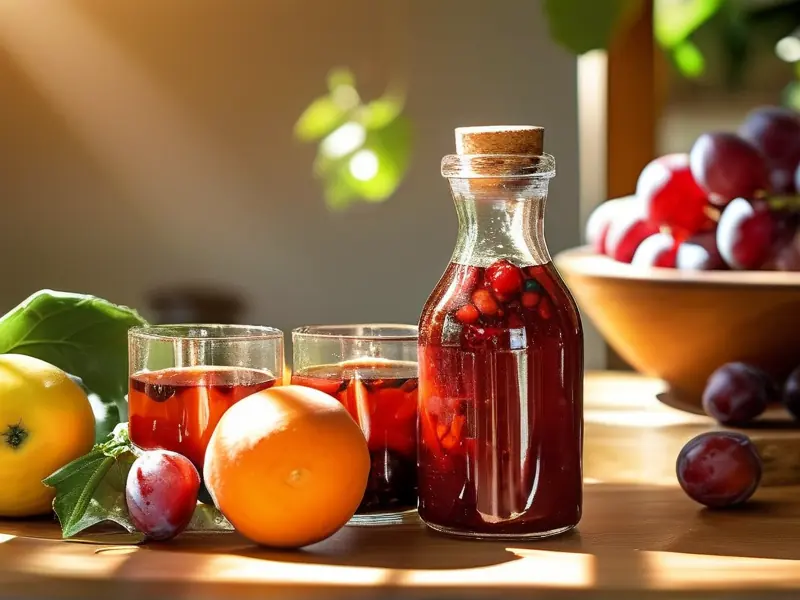 家庭自酿水果酒原料与成品展示图