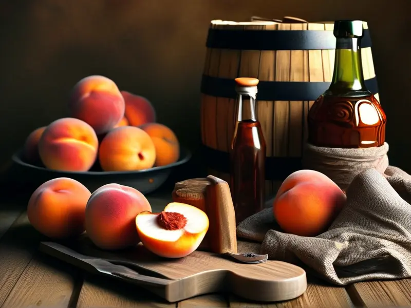 新鲜桃子与酿酒工具展示