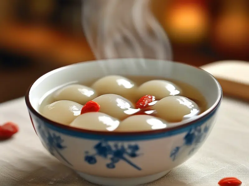 家庭自制甜酒煮汤圆成品展示