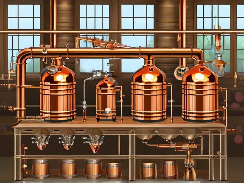 洋酒蒸馏过程示意图