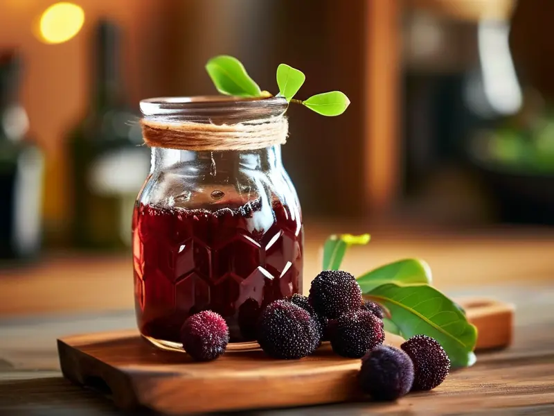 家庭自制杨梅水果酒原料与成品展示