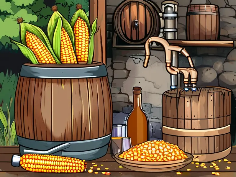 玉米酿酒原料与工具实拍及工艺流程示意图