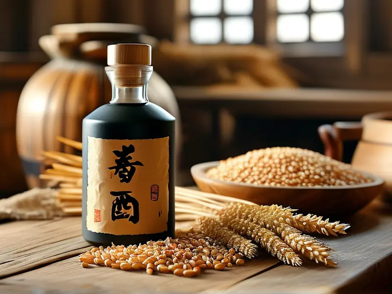 纯粮酿造白酒与原料展示