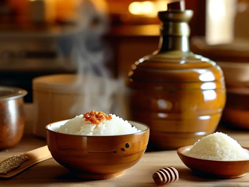 制作米酒所需的原料和工具展示