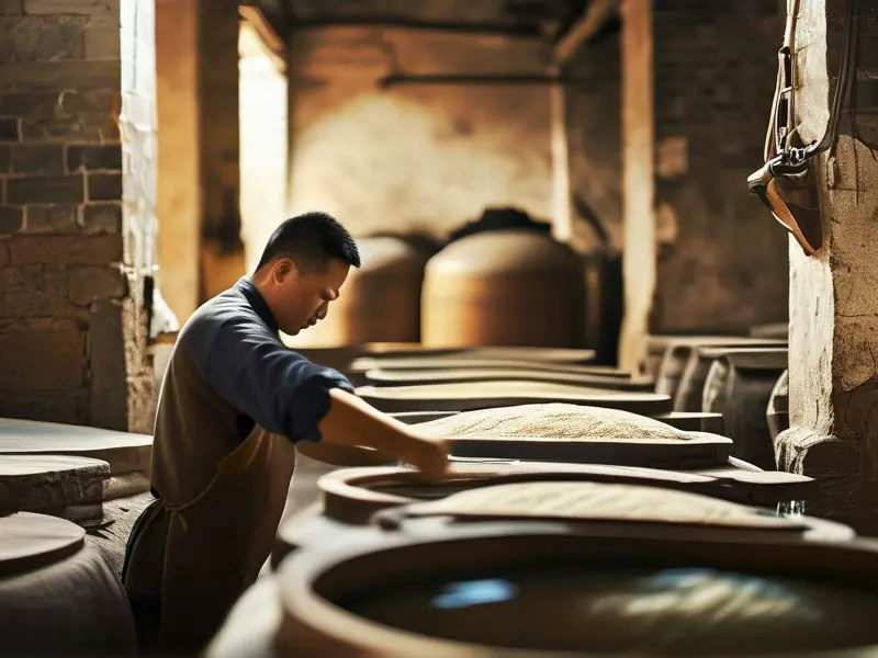 安徽白酒酿造基地的传统酿酒工艺展示