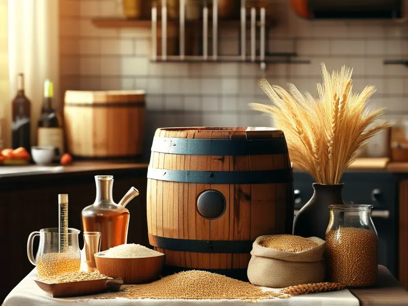 家庭自酿酒原料与工具摆放示意图