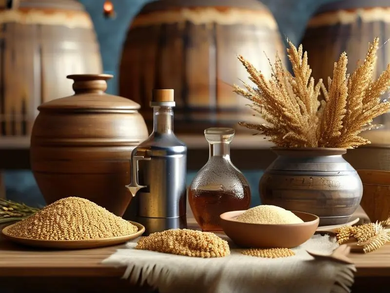 家庭自酿白酒原料与工具摆放示意图