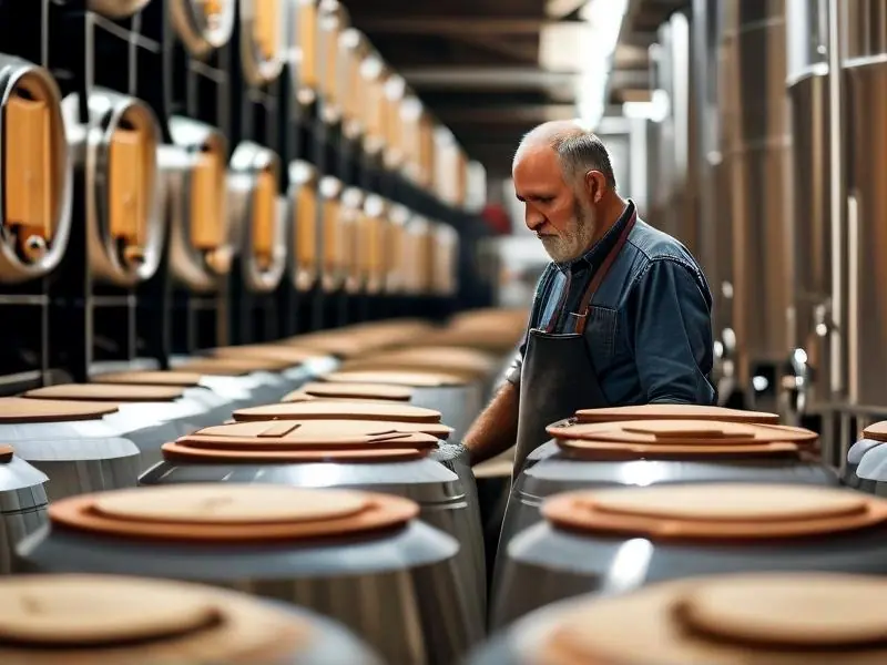 专业酿酒师在酒厂检查白酒发酵过程