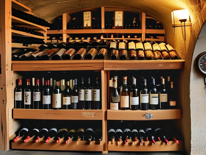 地下酒窖中整齐排列的酒瓶