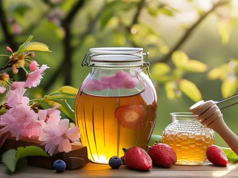 春季酿酒原料展示：樱花、青梅、草莓等食材与酿酒工具