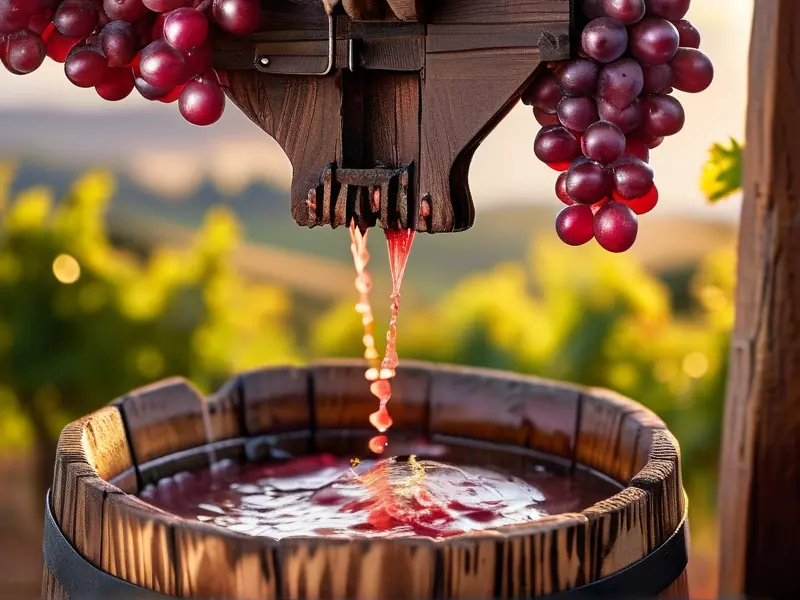 红酒酿造流程中的葡萄压榨步骤