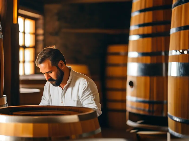 酿酒师检查酒曲发酵过程