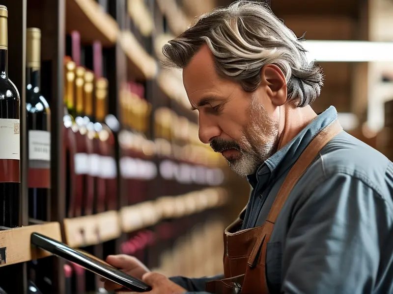 酿酒师在酒窖检查红酒储存环境