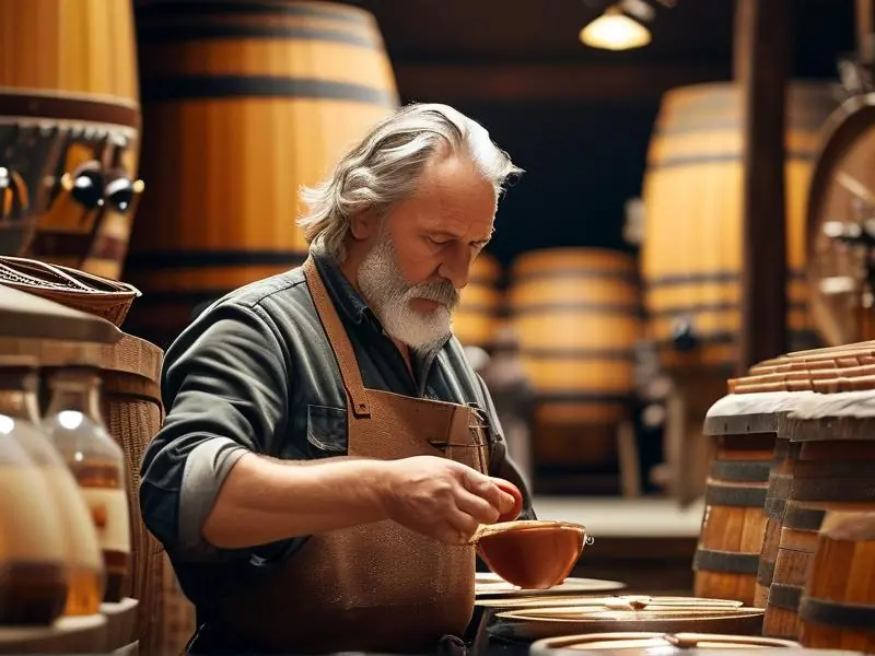 酿酒师检查烤酒发酵过程