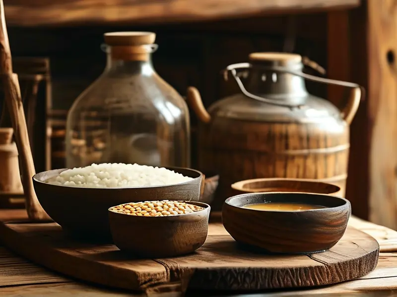 粮食酿酒原料与发酵过程展示