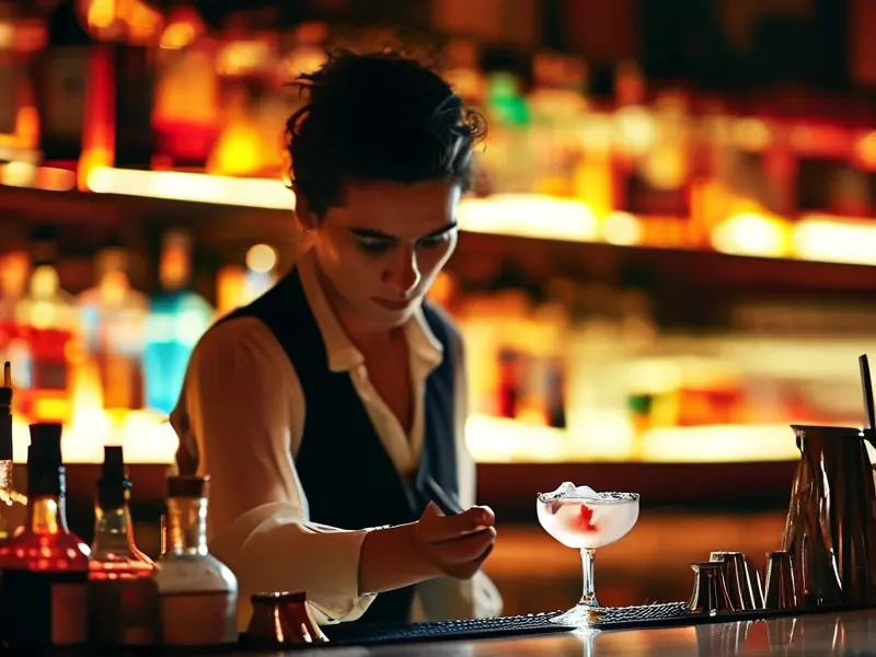 专业调酒师调制鸡尾酒的场景