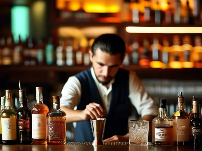 专业调酒师在酒吧调制鸡尾酒