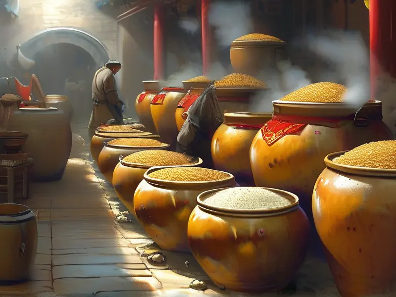 传统粮食酿酒过程展示