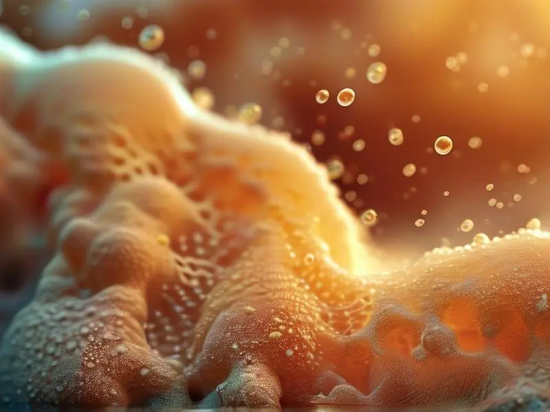 显微镜下酒精发酵过程中的酵母细胞特写