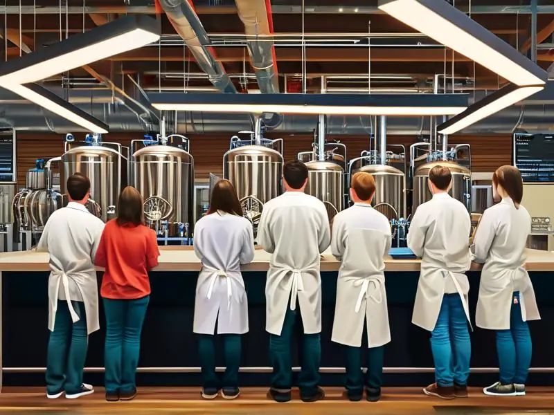 专业酿酒师在现代化酿酒教室向学员演示发酵工艺