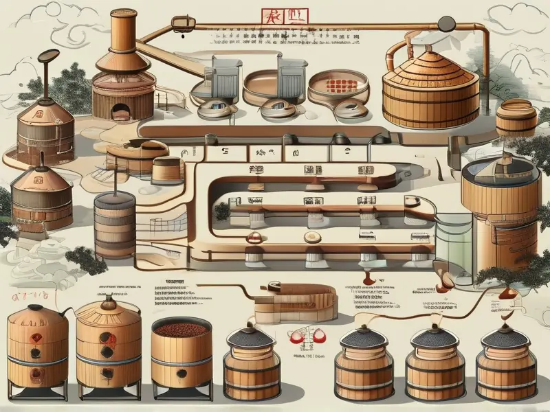 白酒酿造工艺流程图展示从原料到成品的完整制作过程