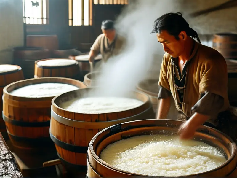 传统黄酒酿造过程实拍图