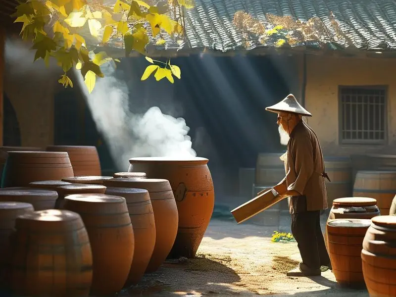 农村传统酿酒设备实际操作场景