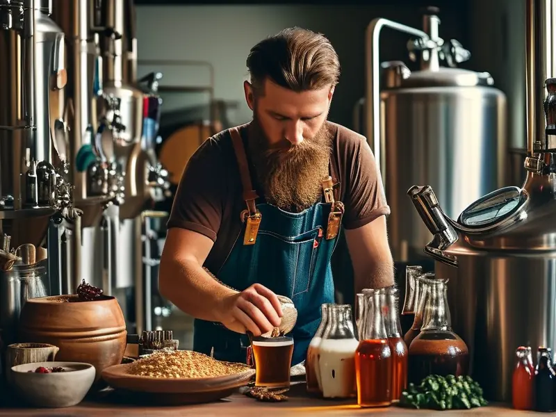 啤酒精酿师在酿酒车间工作