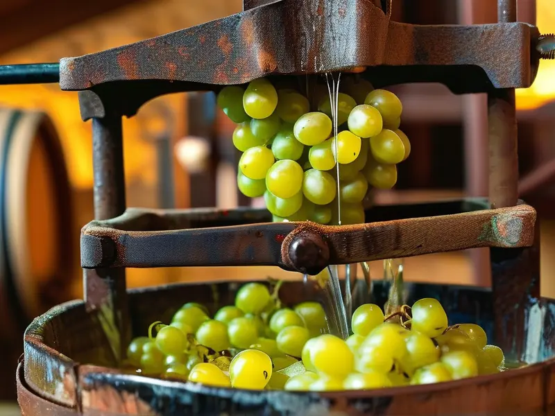 传统葡萄压榨与发酵过程实景