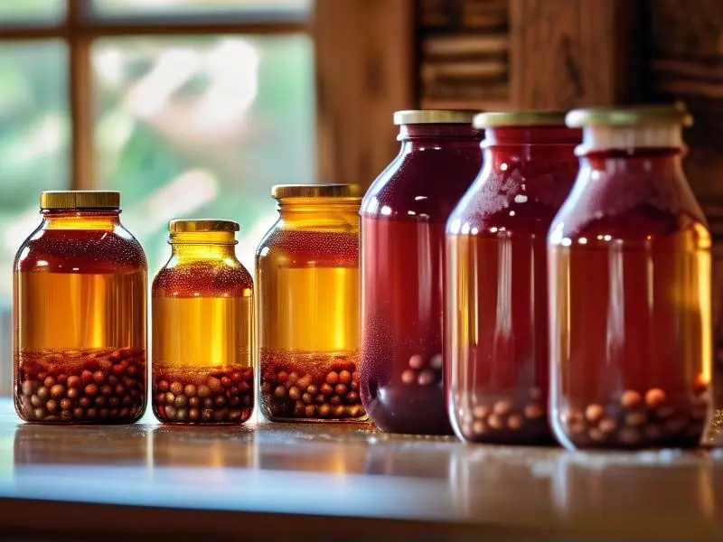 葡萄酒发酵过程实拍图，展示不同阶段的发酵状态