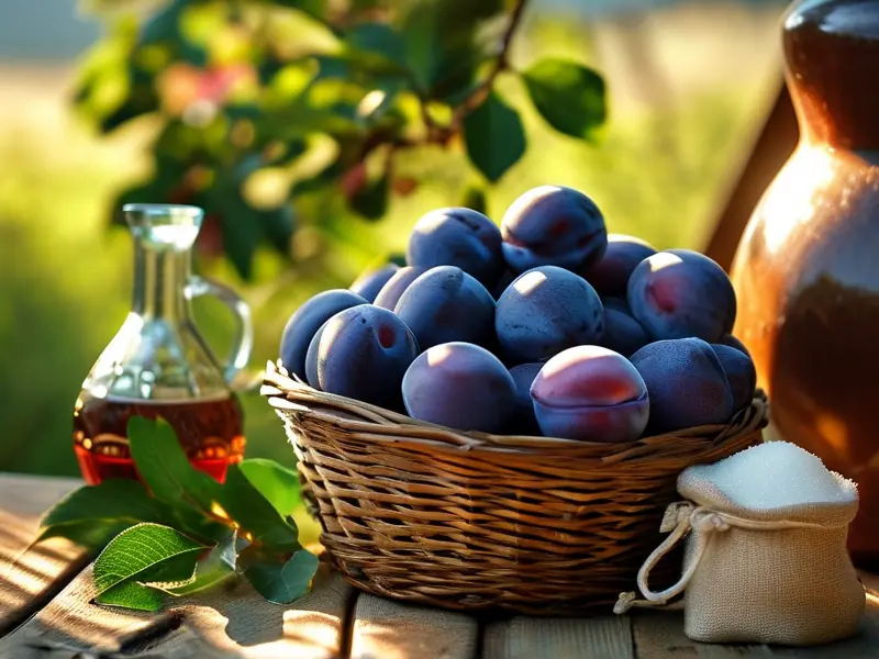 新鲜青梅与酿酒工具准备场景