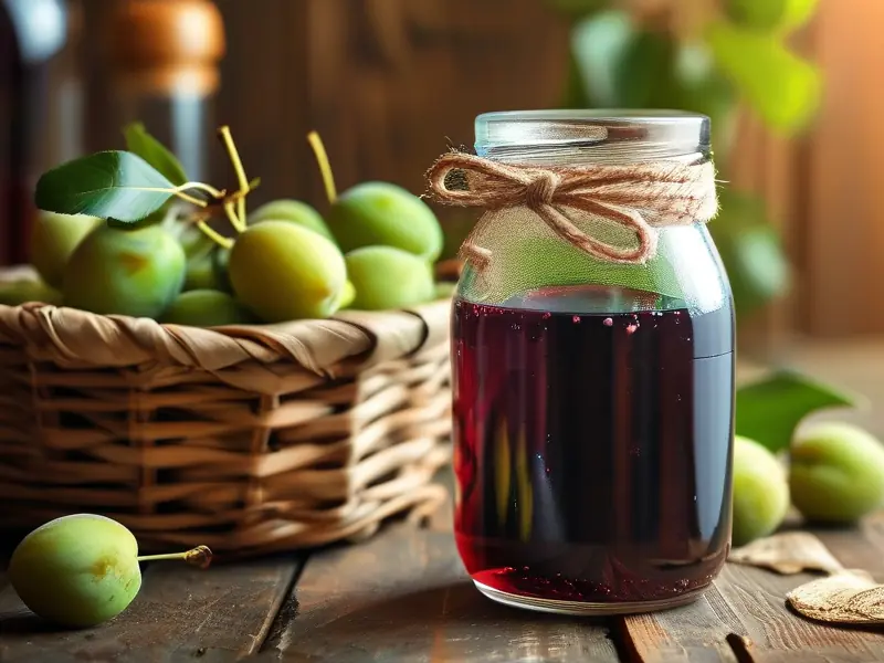 新鲜青梅与自制青梅酒展示