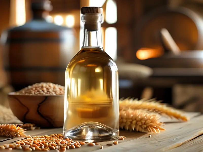 纯粮酿造的白酒与粮食原料对比图