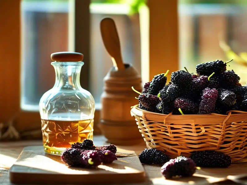 新鲜桑葚和酿酒工具