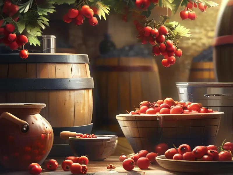 酿酒师清洗山楂准备酿酒的场景