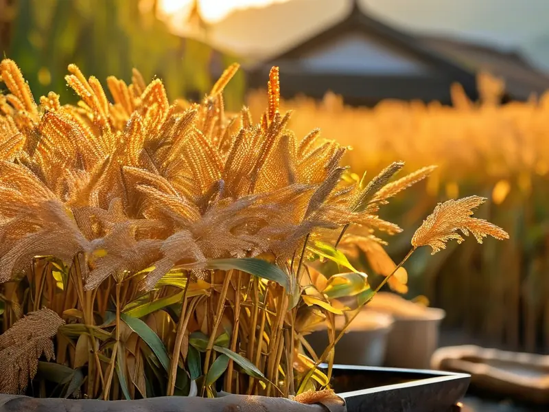 传统酿酒作坊处理高粱原料的场景