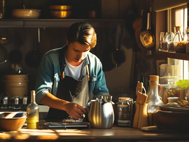 小小酿酒师在家中实践酿酒过程