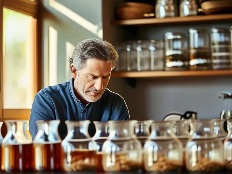 家庭酿酒爱好者正在检查自酿啤酒的发酵过程