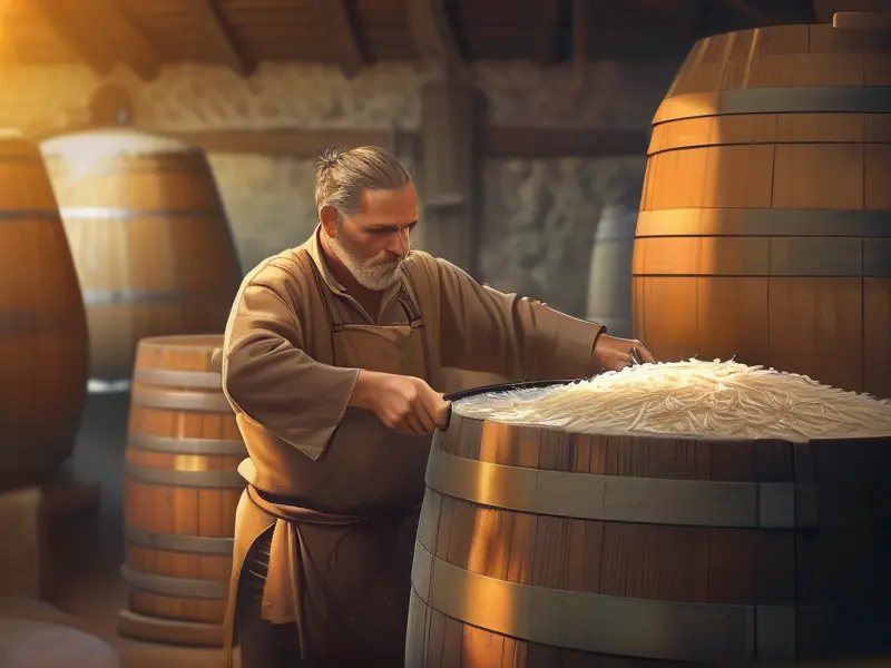 酿酒师用大米酿酒的详细步骤展示