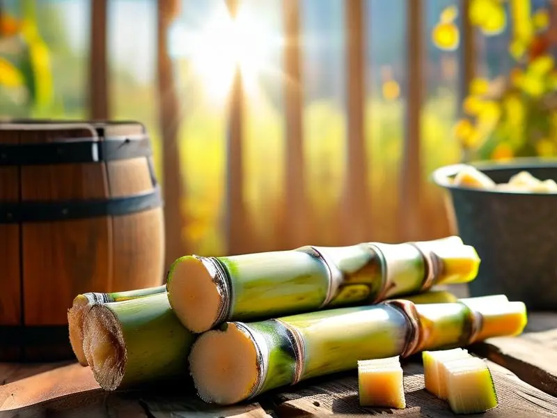 新鲜甘蔗和酿酒工具准备制作甘蔗酒