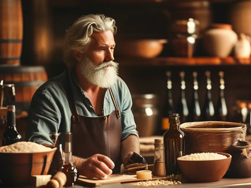 酿酒师在家制作甜酒的场景